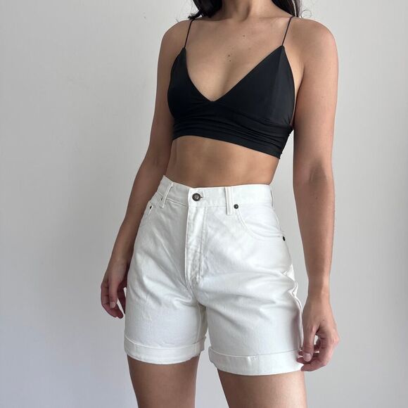 Vintage denim high rise mom shorts cuffed cream white - Picture 5 of 11
